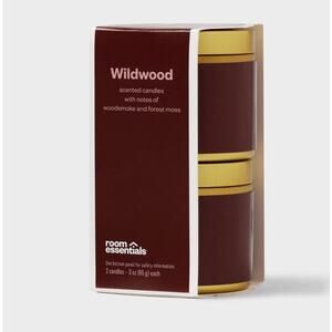 Room Essentials 2pk Tin Gift Set Wildwood Jar Candle 3oz: Soy Wax Blend New